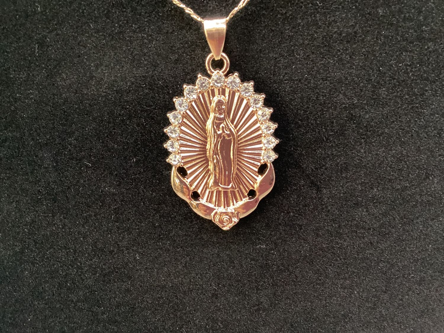 Necklace Our Lady of Guadalupe with crystals Gold-tone