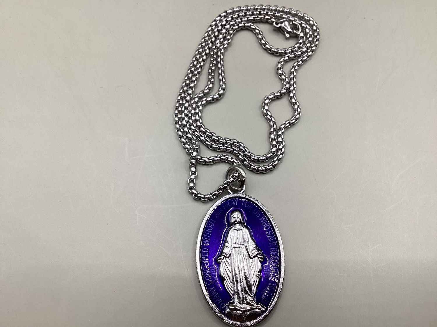 Necklace Immaculate Heart of Mary Large Blue