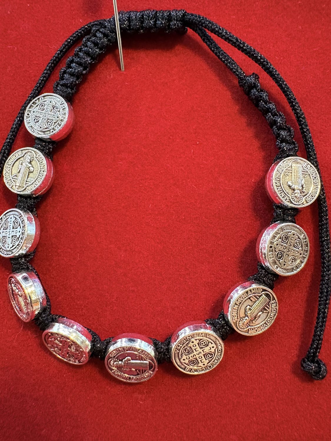 St Benedict corded with silver-tone medals Bracelet