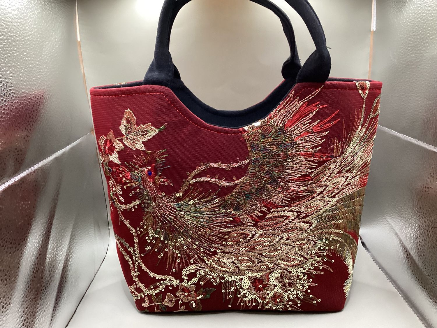 Burgundy Embroidered Sequin Phoenix Purse