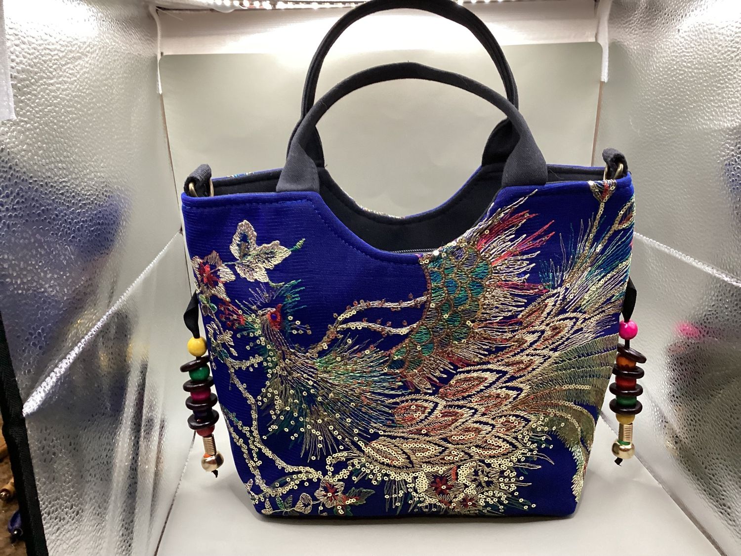 Beaded Sequenced Phoenix Purse Dark Blue