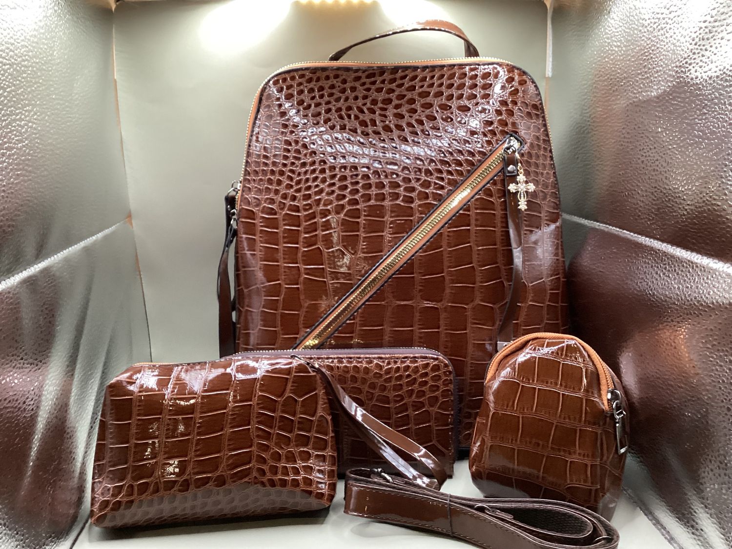 Woven Leather-like Travel set 4 piece Brown Set