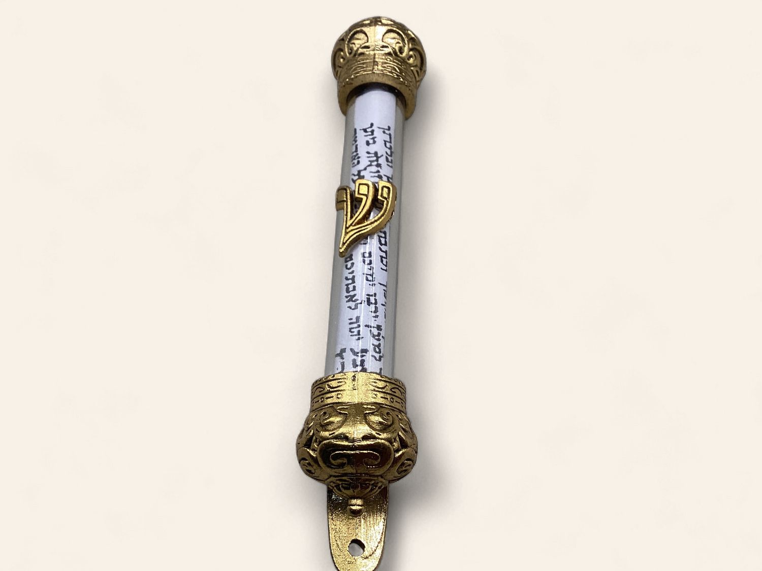 Decorative Mezuzah case with Hebrew scroll design