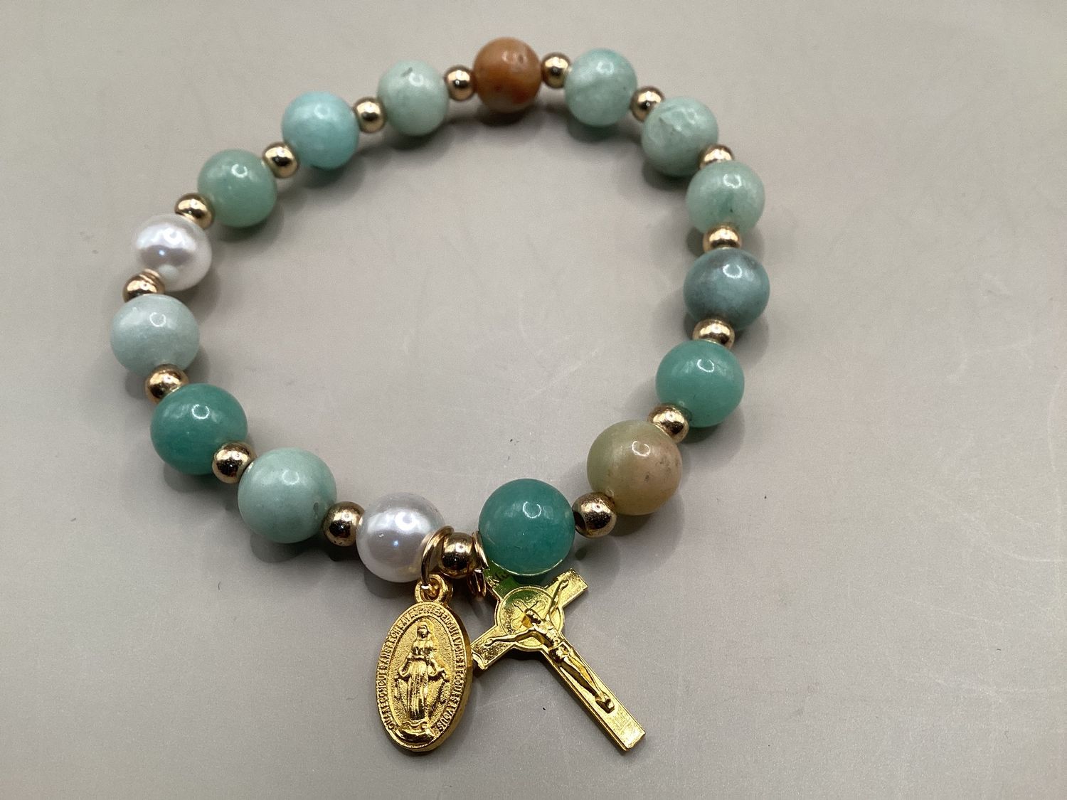 Catholic Devotional Beaded Bracelet with Cross, Mary