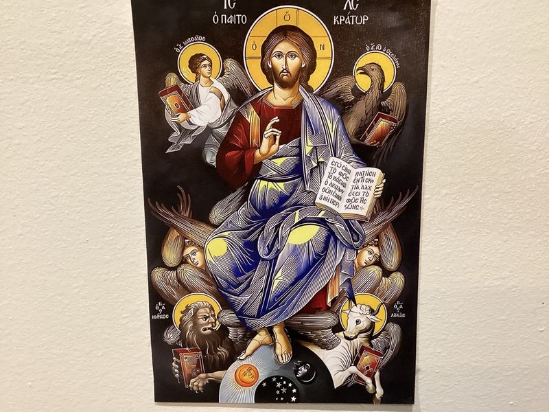 Christ Pantocrator on  Throne with four Evangelist, Byzantine icon devotional print