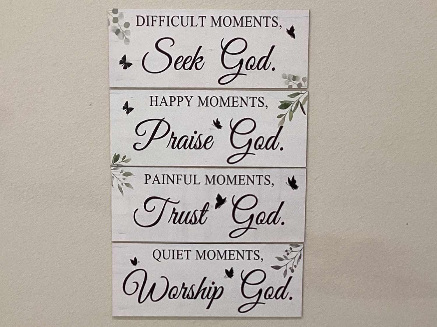 “In Every Moment Seek God” wood printed 4 piece wall set