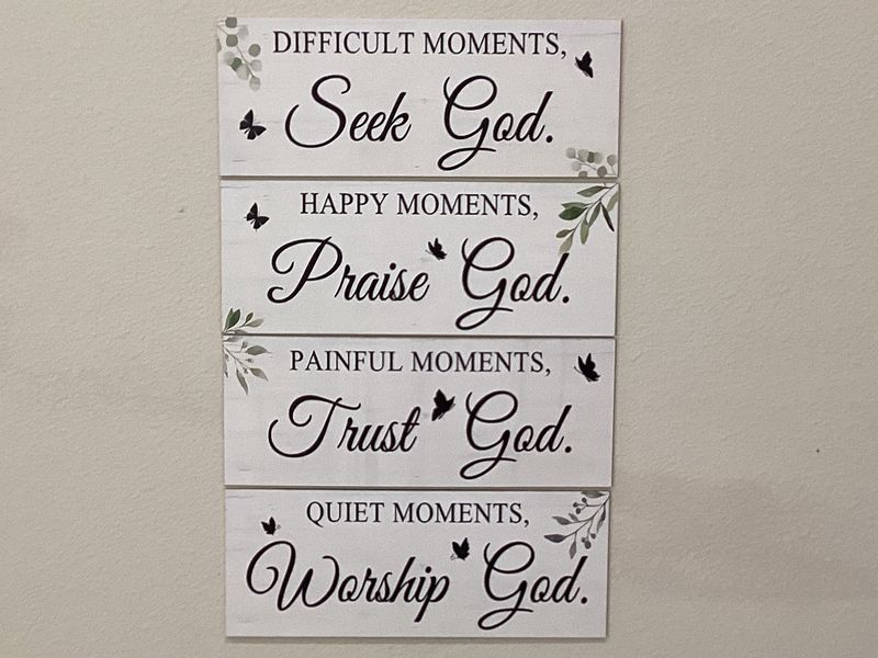 “In Every Moment Seek God” wood printed 4 piece wall set