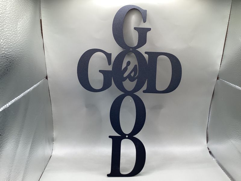 “God Is Good” Cross metal cutout wall art