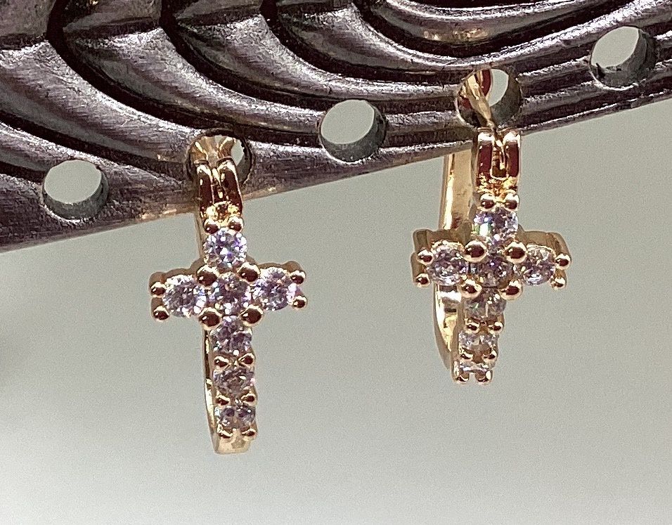 Earrings Gold-tone crystal Cross Huggie Earrings