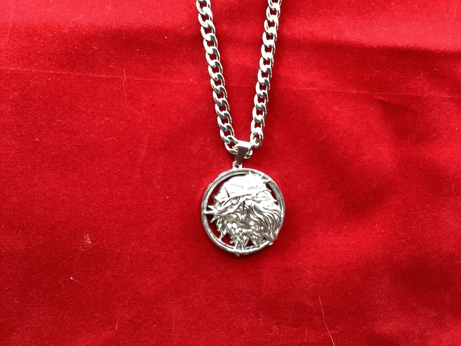 Crowned Christ Medallion Necklace Silver Tone, Gold tone