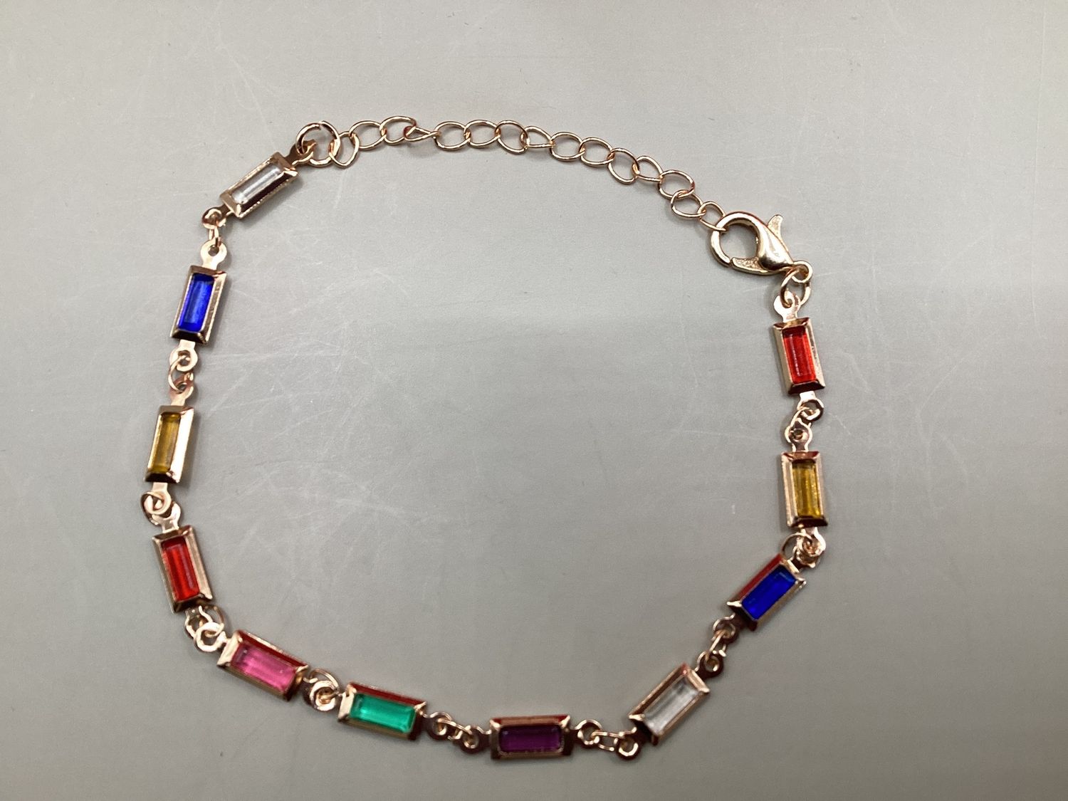 Multicolor, baguette, crystal bracelet, gold tone
