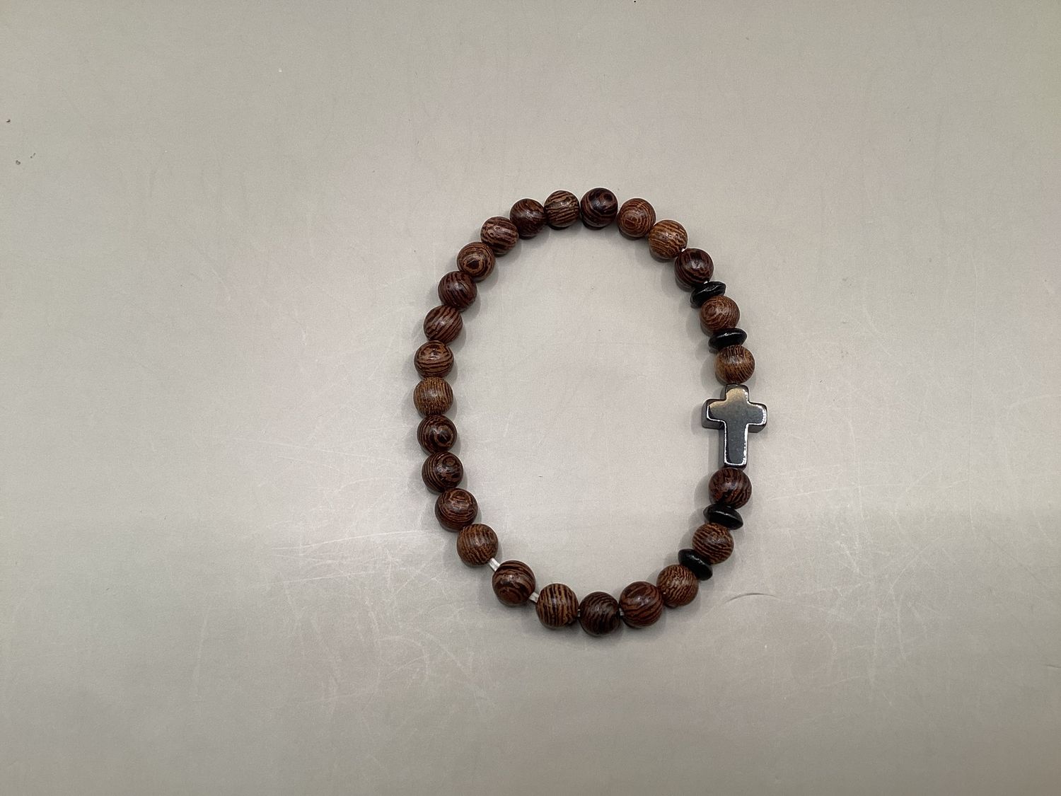 Wooden Bead Cross Bracelet