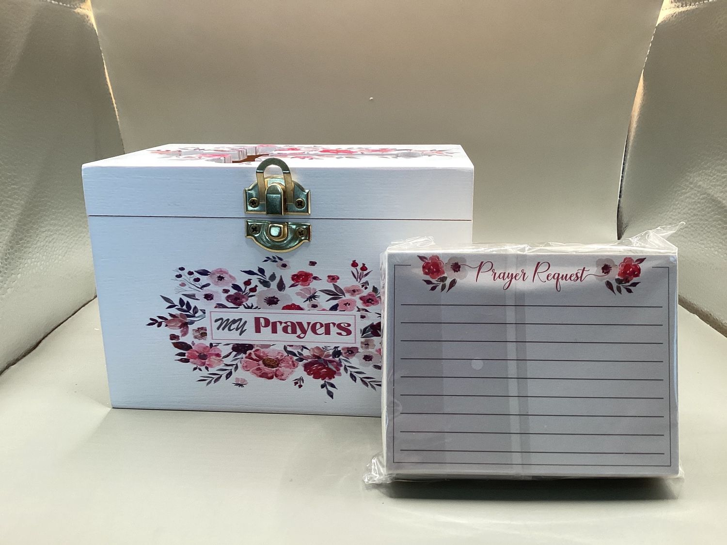 Floral “My Prayers” wooden Prayer Box with Prayer Request Cards