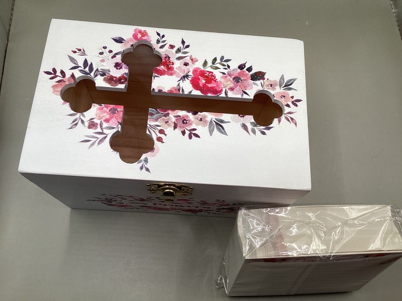 Floral “My Prayers” wooden Prayer Box with Prayer Request Cards