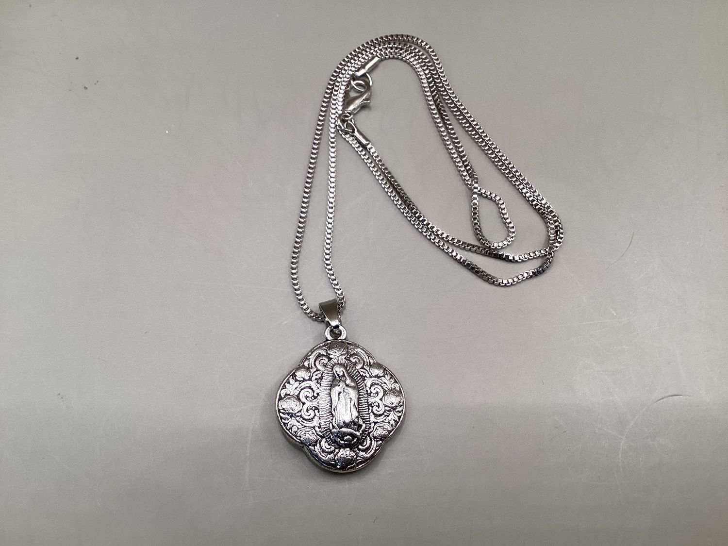 Vintage-Inspired Blessed Mother Medallion Necklace