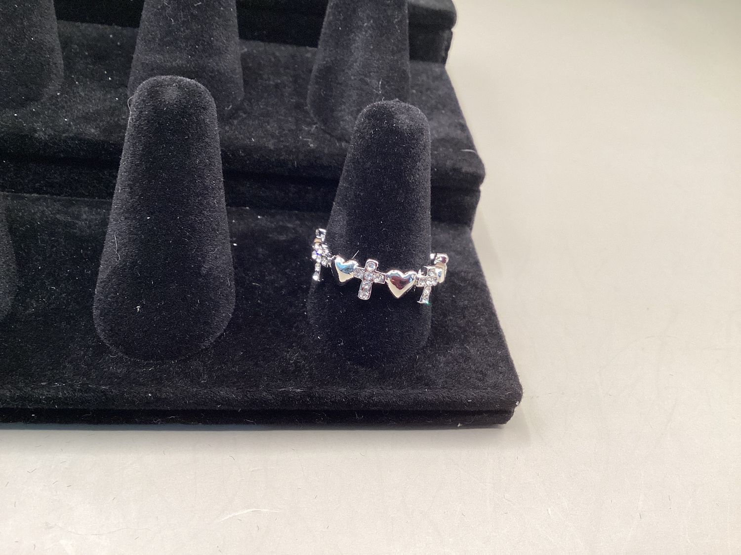 Silver-tone Cross and Heart Ring