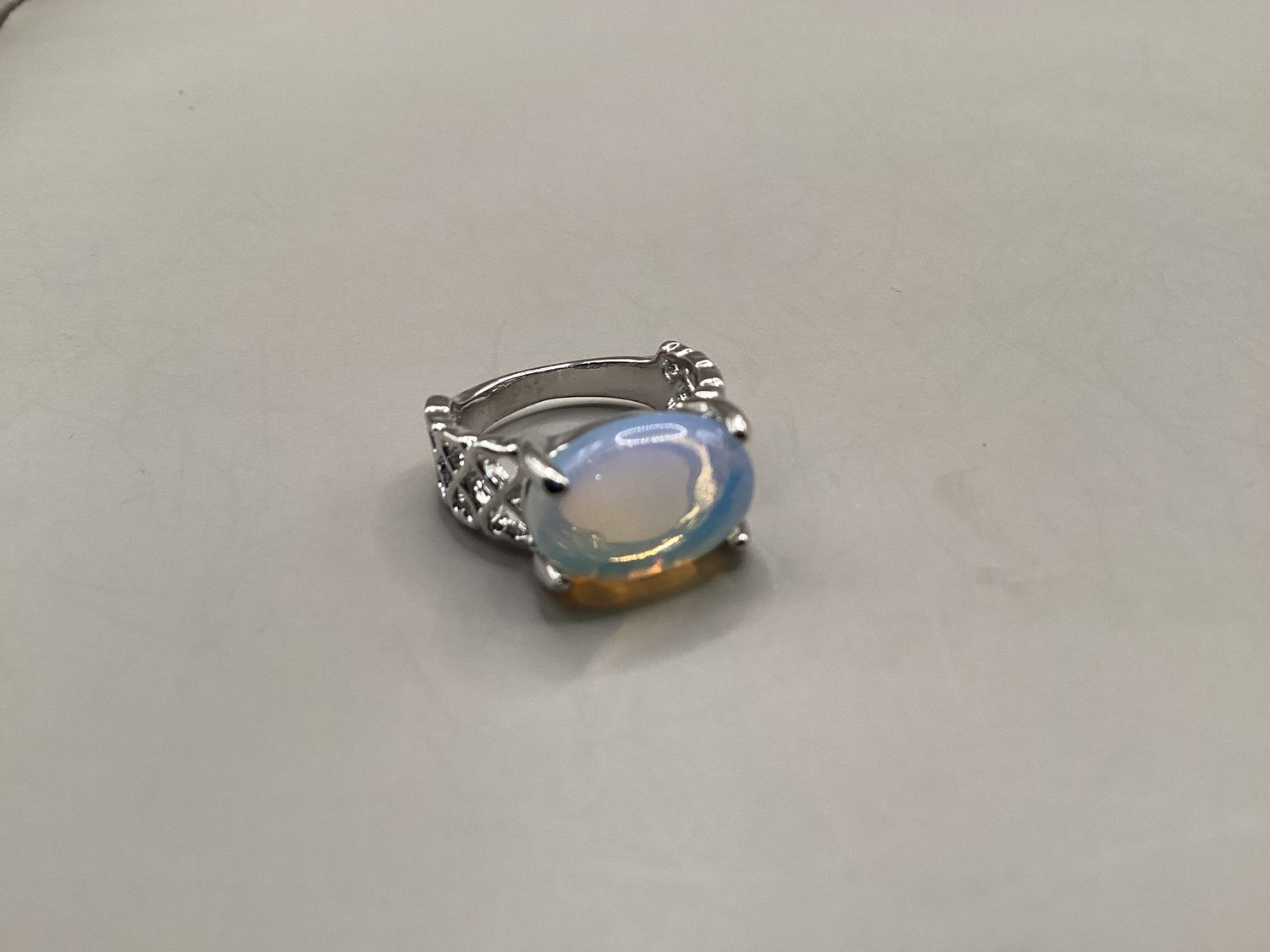 Silver-tone Ring with Opal Cabochon Stone