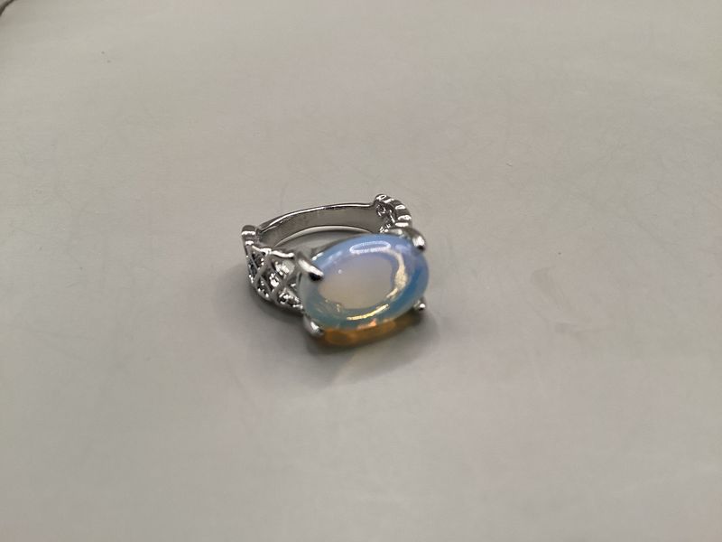 Silver-tone Ring with Opal Cabochon Stone