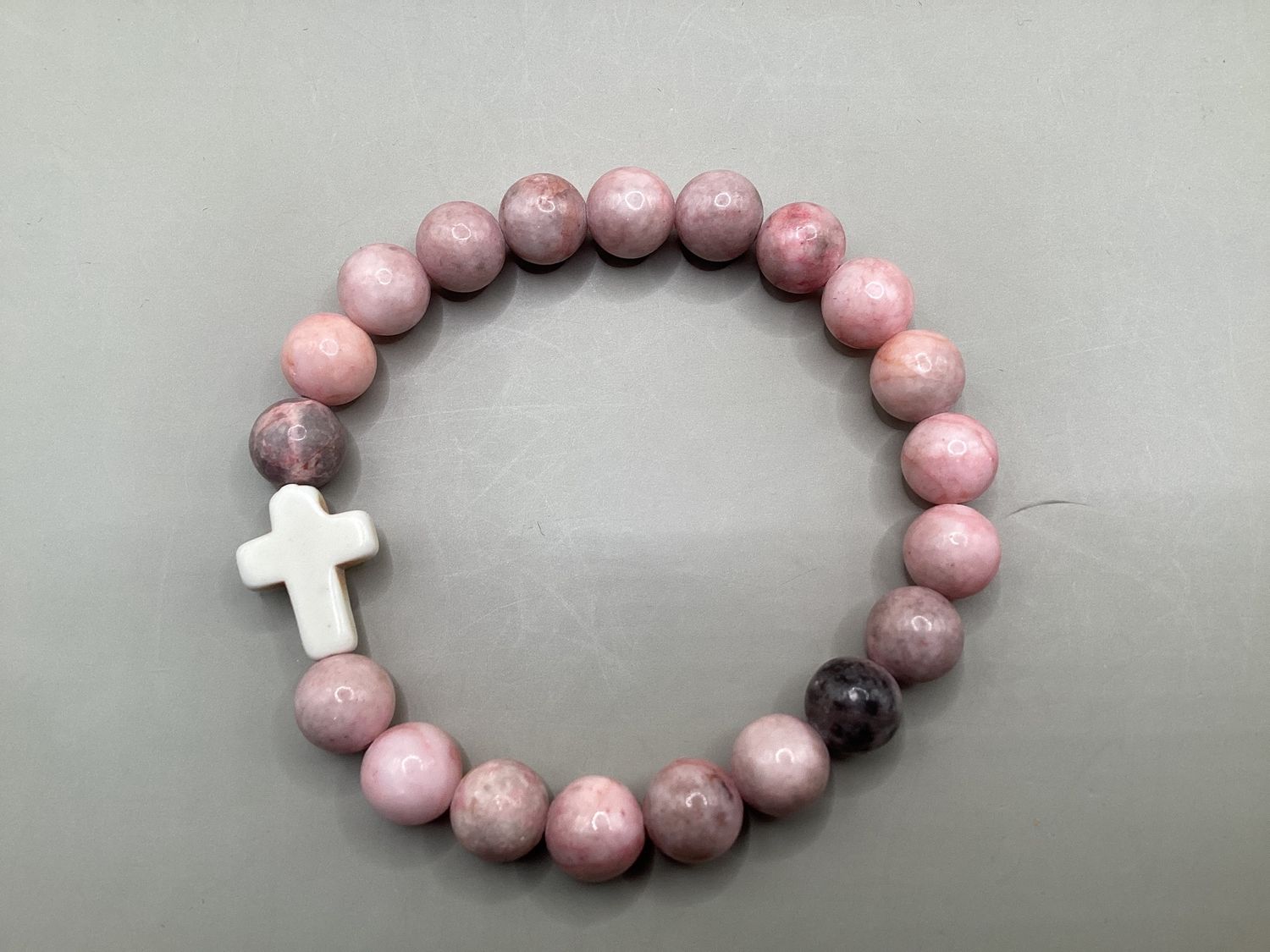 Bracelet Stretchy Pink  Zebra Jasper