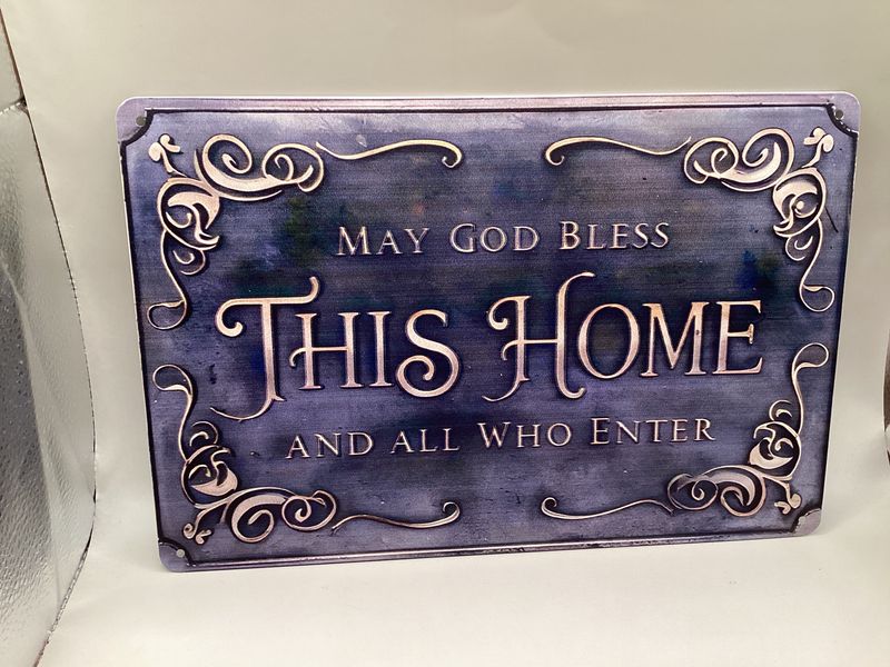 “May God Bless This Home” Metal Wall Sign
