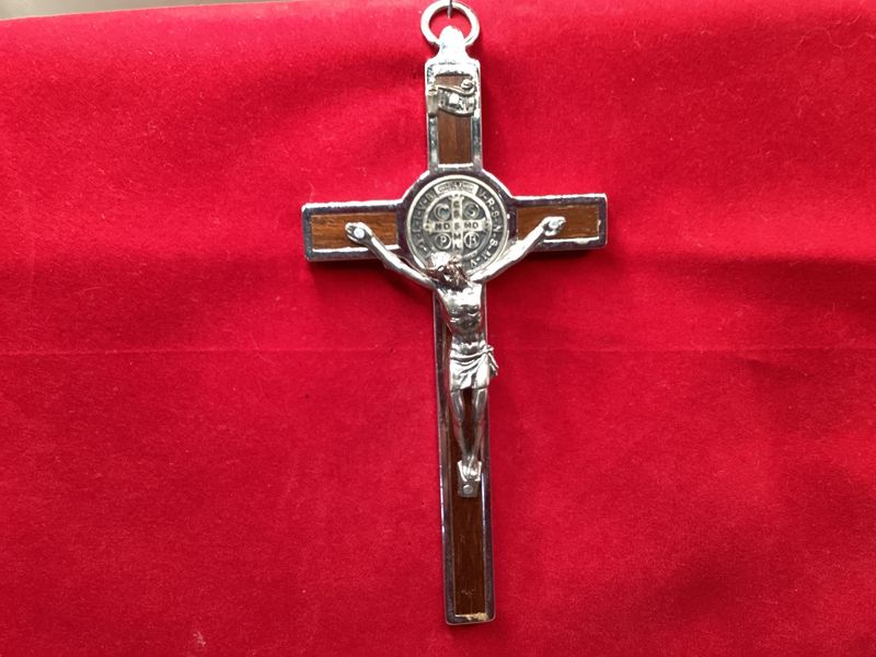 Vintage St Benedict Metal Wall Hanging Cruifix