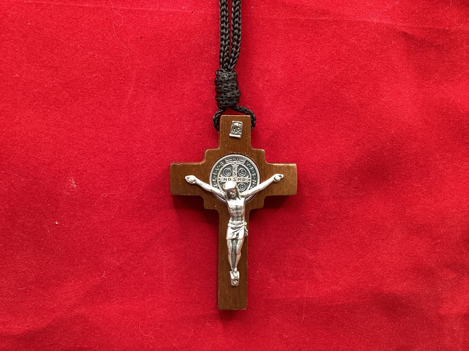 St Benedict Wood Crucifix Necklace
