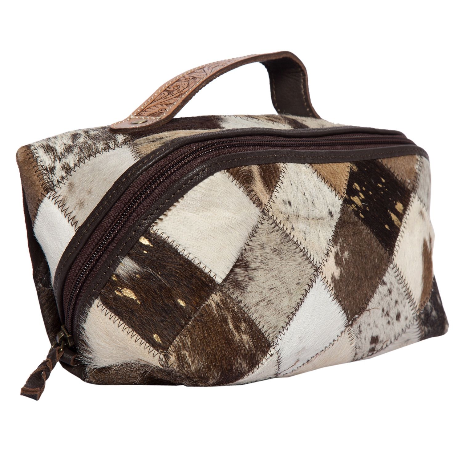 Patchwork Cowhide & Tooling Leather Toiletries Bag Small