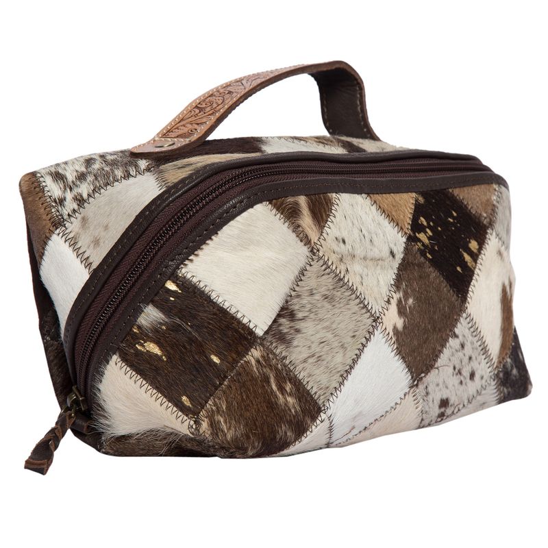 Patchwork Cowhide & Tooling Leather Toiletries Bag Small