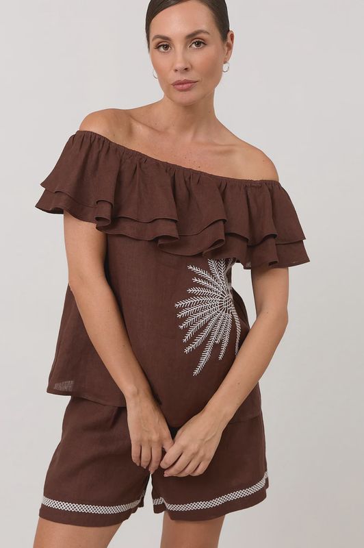 Serena Linen Frill Top
