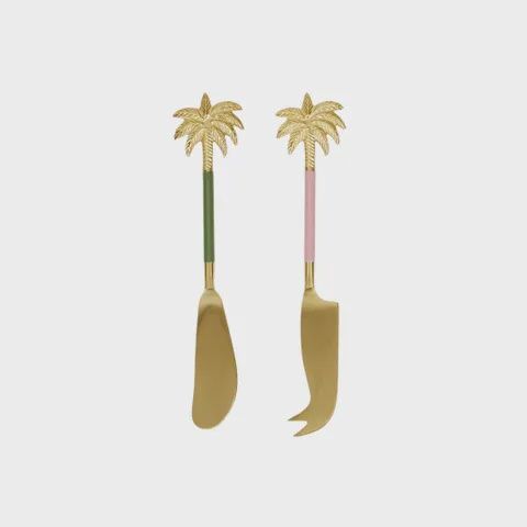 Palm Tree Steel Cheese Knives Green/Pink
