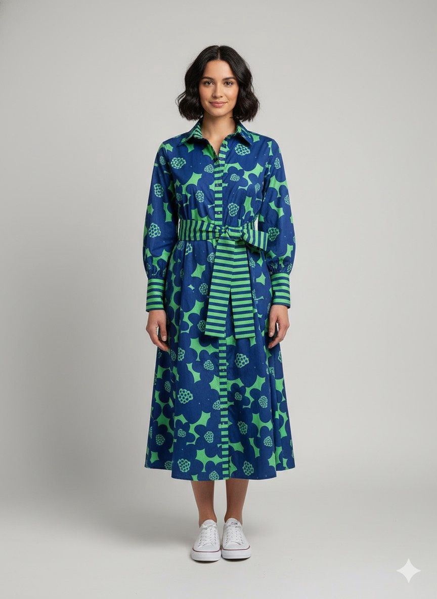 Eden- Flower Dress Navy/ Green