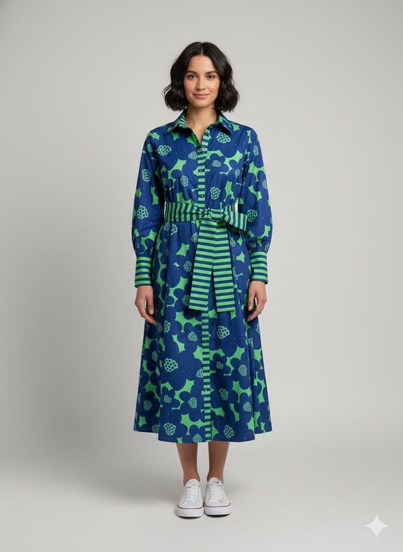 Eden- Flower Dress Navy/ Green