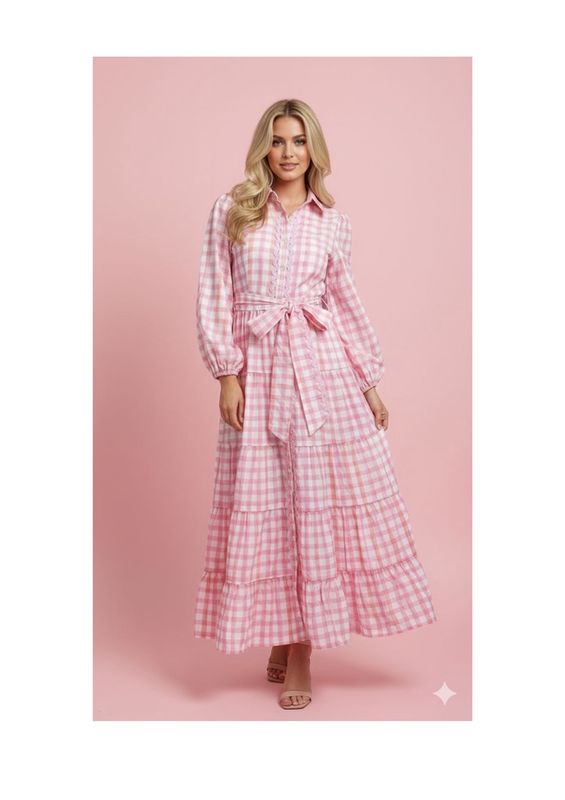 Alice- Pastel Pink/ Orange Gingham Dress