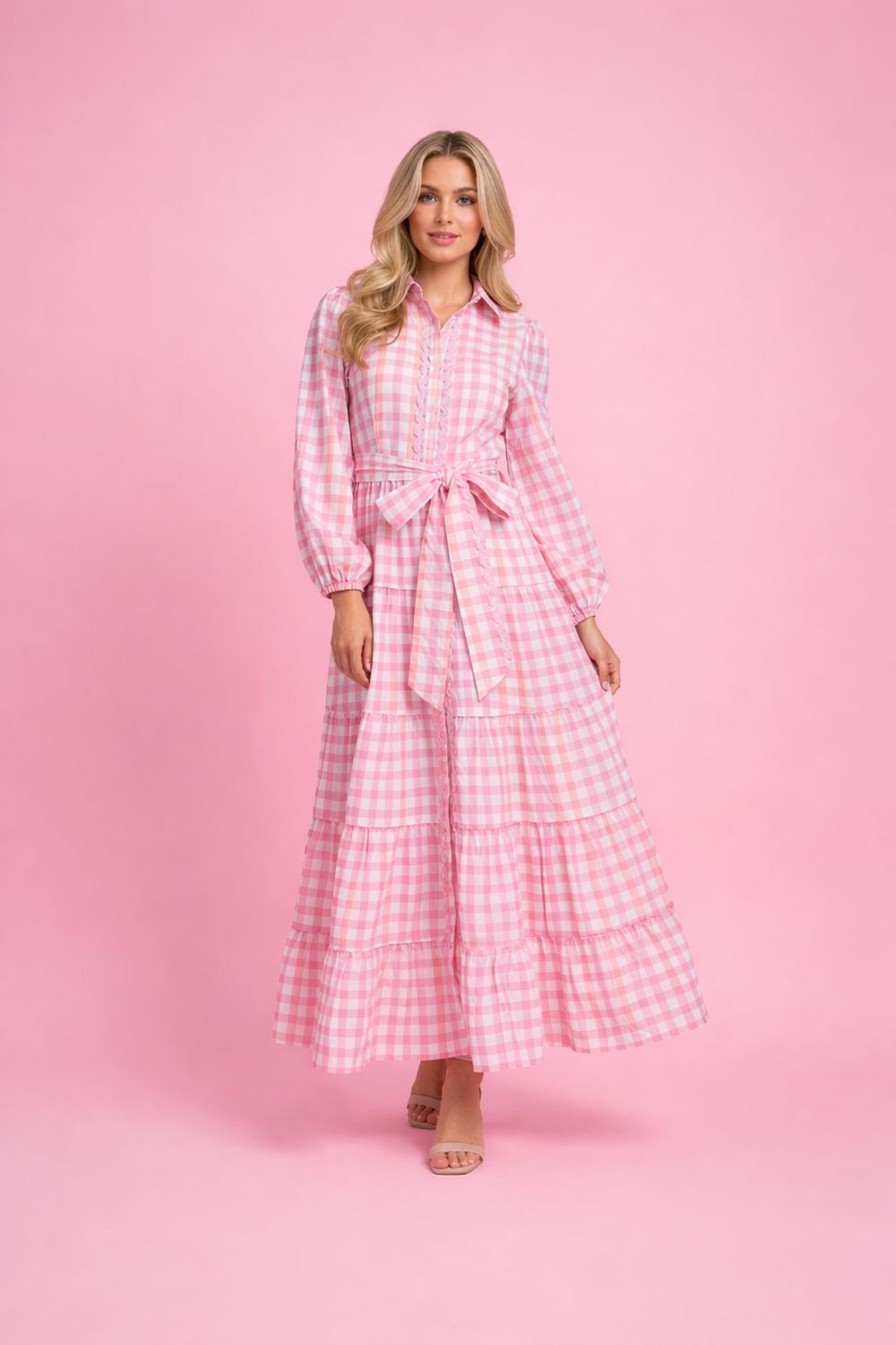 Alice- Pastel Pink/ Orange Gingham Dress