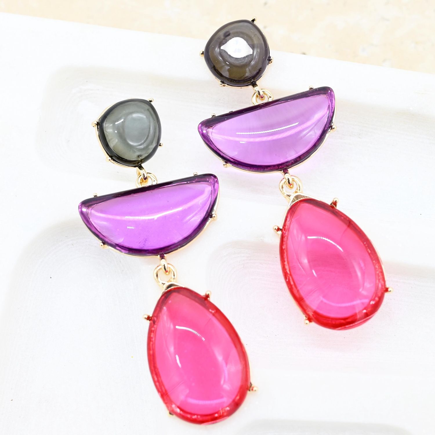 Gemstone Drop - Pink, Colour: Grey Purple Pink