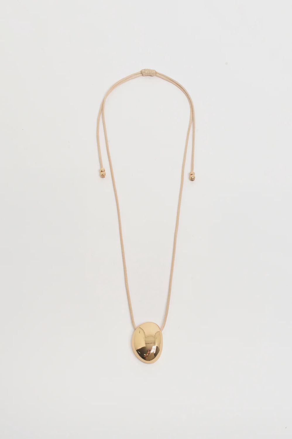 Oval Pendant Adjustable Leather Necklace (Camel Gold)