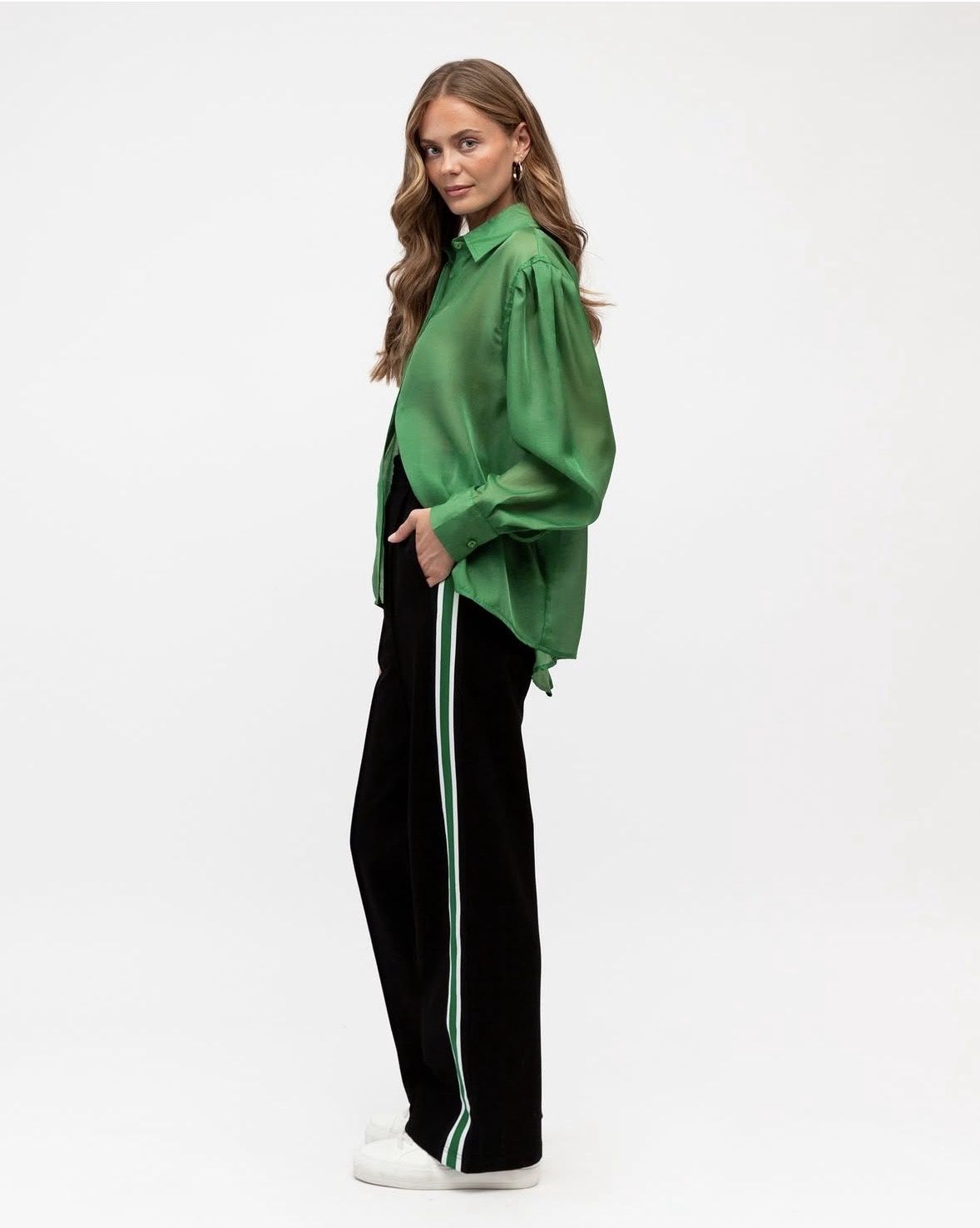 Black Pants with Green Racer Strip