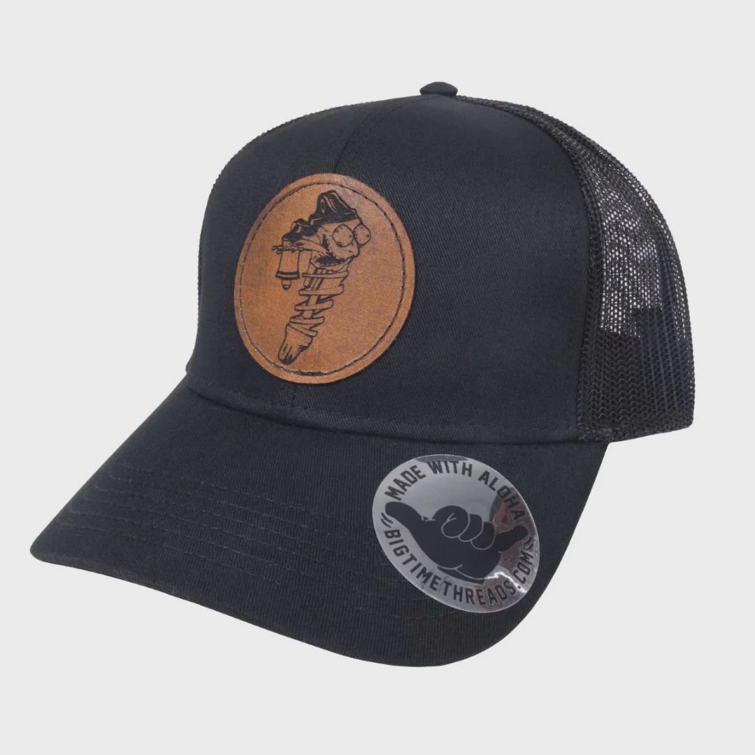 Stamped Snapback Hats, Style/Color: Black Trucker with Brown Stamp