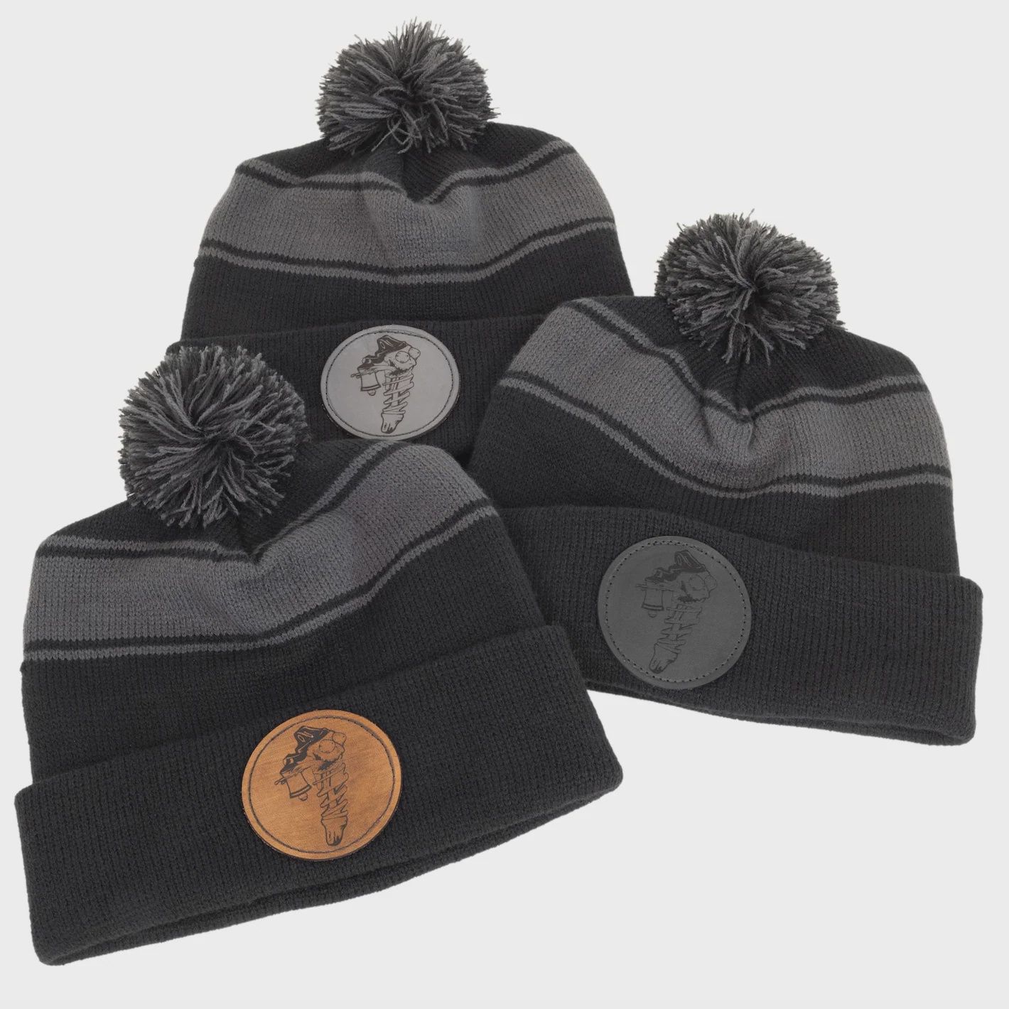 Pom Pom Beanie (Black &amp; Grey)