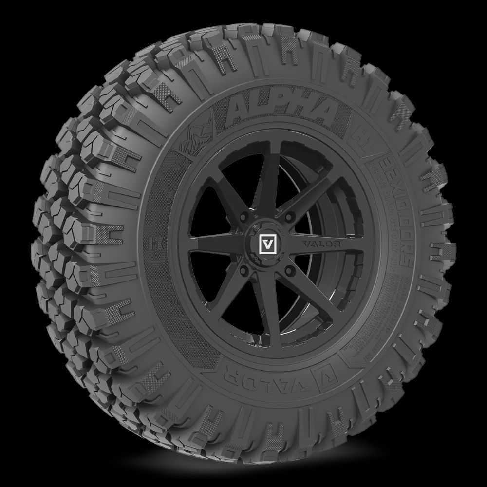 Alpha on 15x7 V01 GB, Alpha UTV Tire (Durometer Rating): 65 (H1), Alpha UTV Tire (Size): 32x10.00R15, V01 UTV Wheel (Bolt Pattern): 4x110
