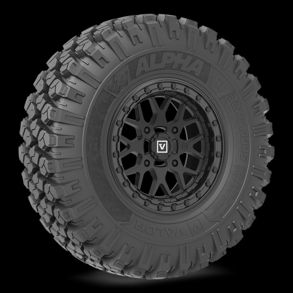 Alpha on 15x7 V07 SB, Alpha UTV Tire (Durometer Rating): 55 (H2), Alpha UTV Tire (Size): 35x10.00R15, V07 Satin Black (Bolt pattern): 4x156