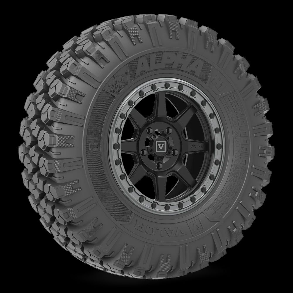 Alpha on 15x7 V13 SB, Alpha UTV Tire (Durometer Rating): 65 (H1), Alpha UTV Tire (Size): 32x10.00R15, V13 Satin Black (Bolt Pattern): 4x137