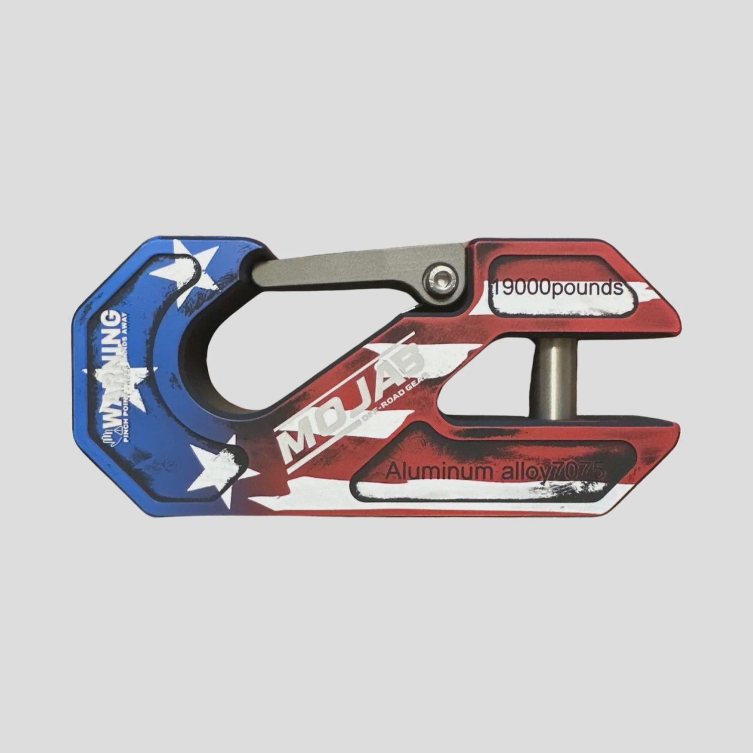 Aluminum winch shackle, closed latch (LIFE TIME WARRANTY*), Color: American Flag