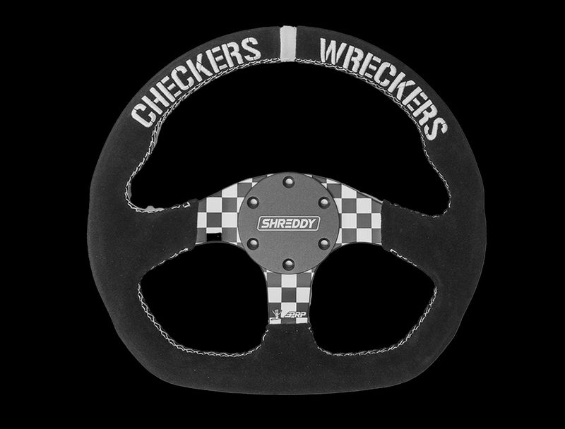 PRP X SHREDDY CHECKERED STEERING WHEEL, D-SHAPED