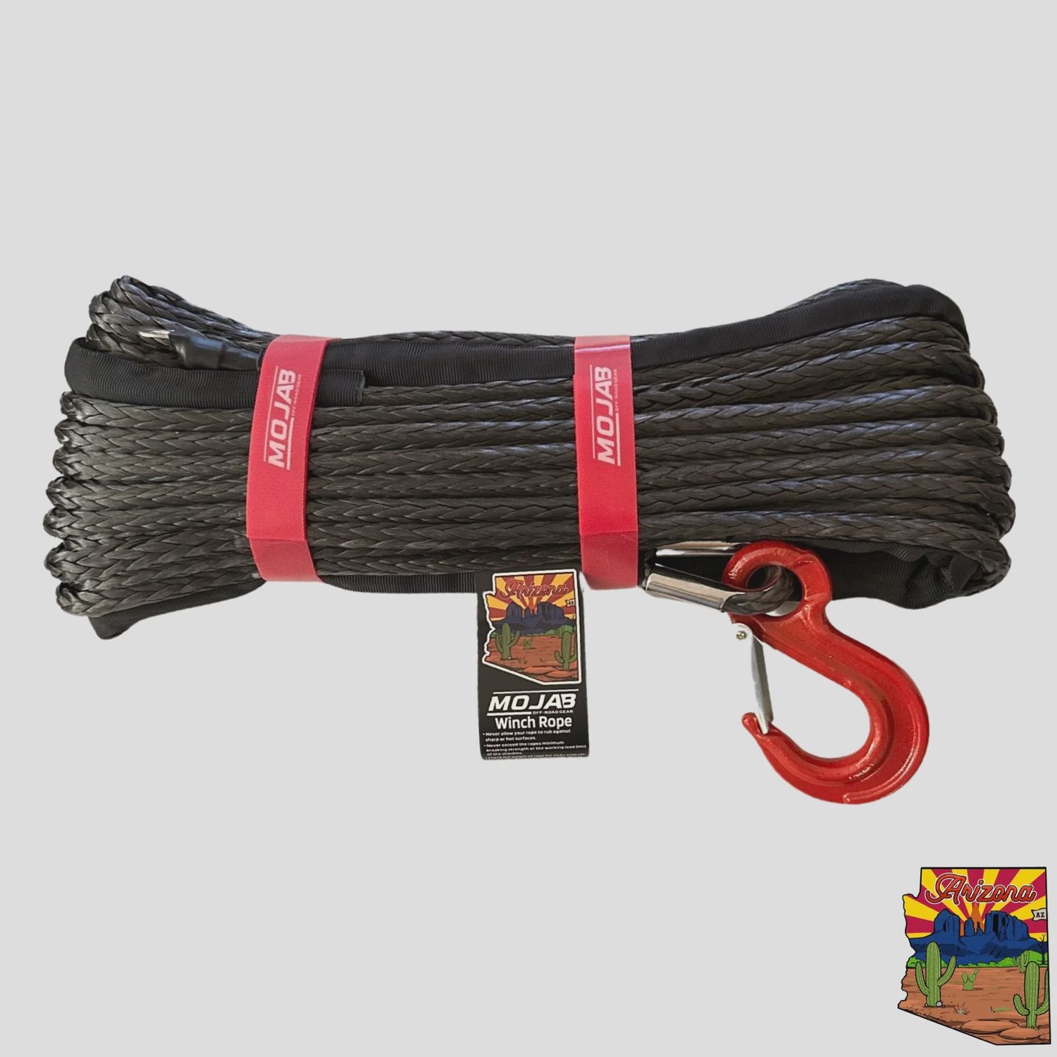 3/8'' x 85' Synthetic Winch Rope with forged winch hook, Color: Black