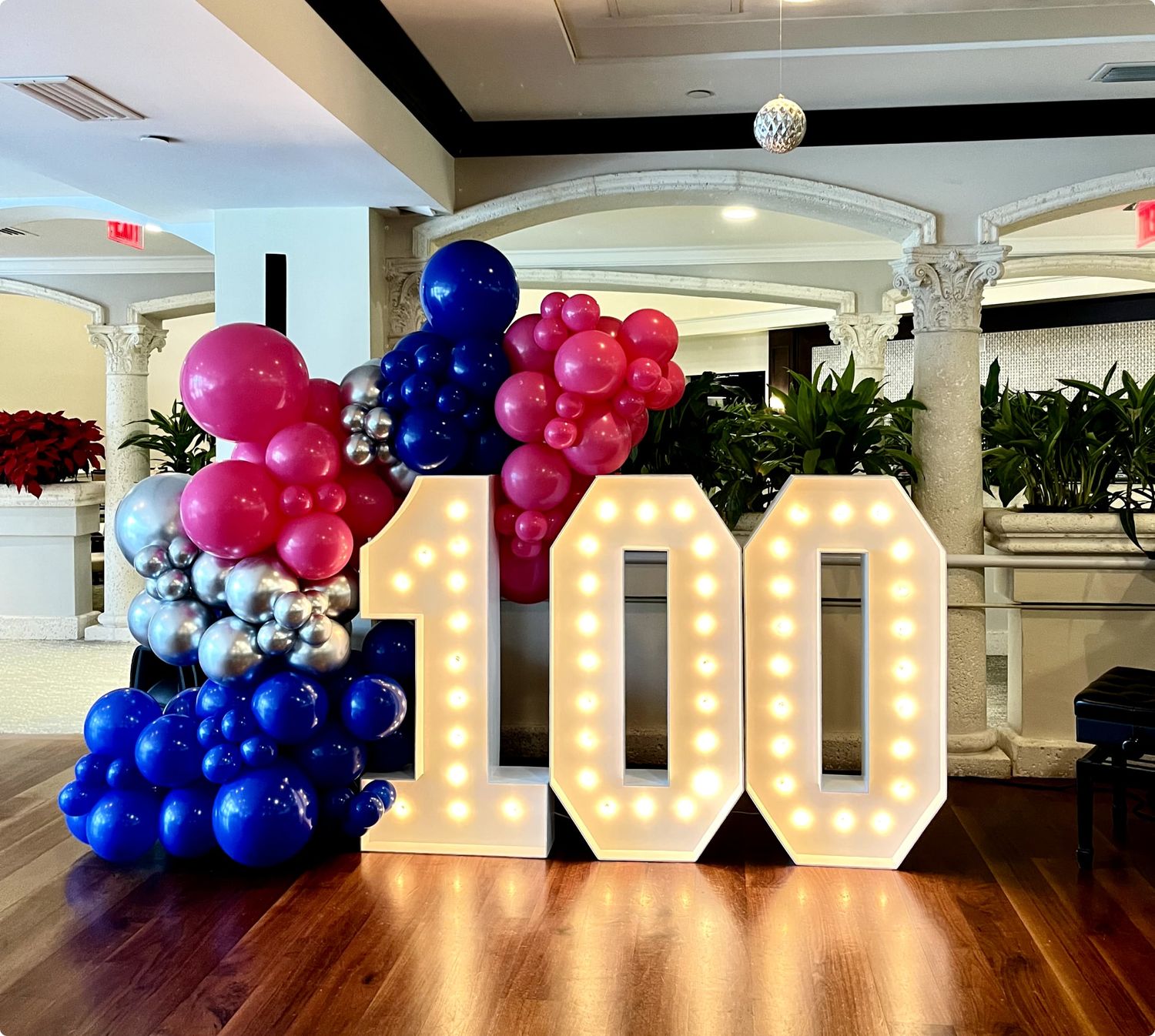 100th Birthday Balloons and Marquee Numbers