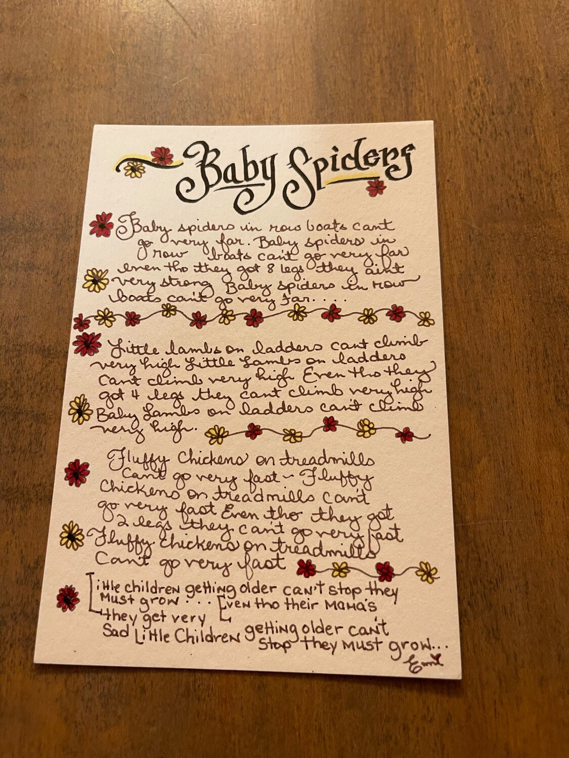 Baby spiders Lyric Sheet