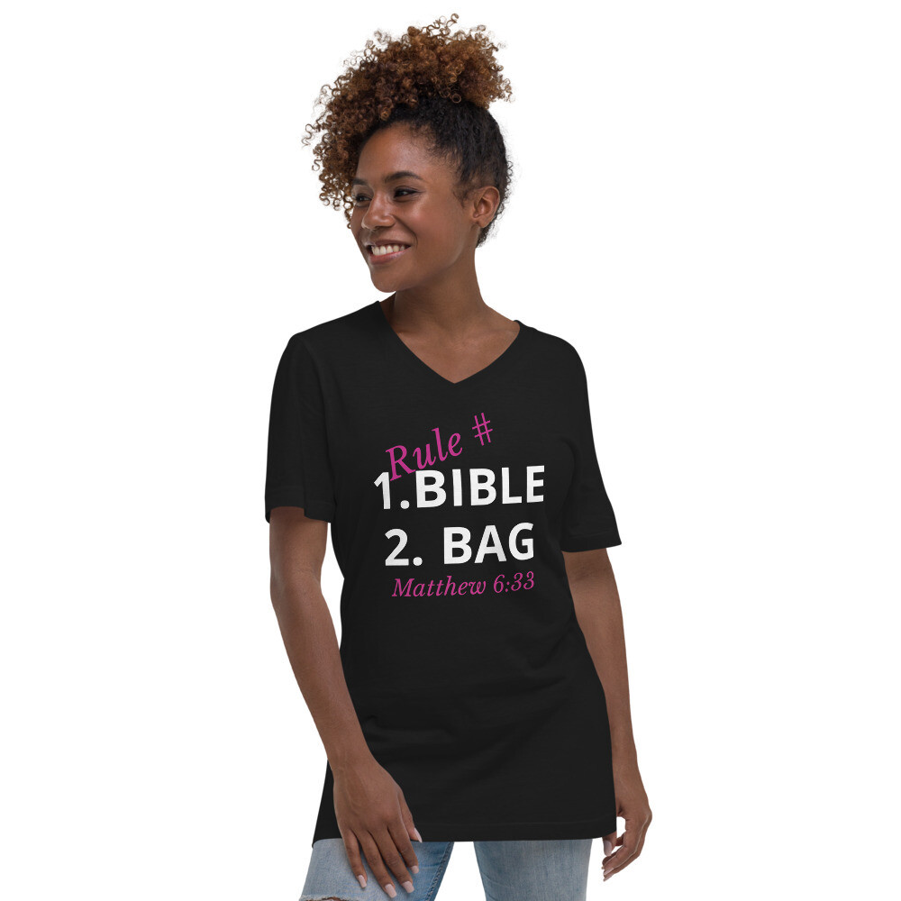 Unisex Short Sleeve V-Neck T-Shirt, Size: XS