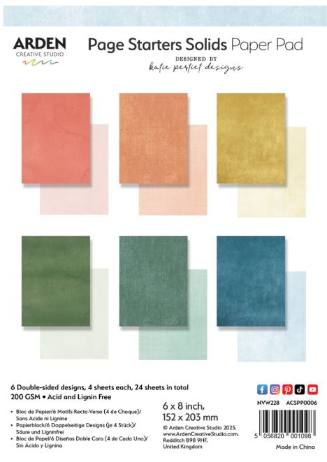 Arden Creative Studio - Papier 6" X 8" collection «Page Starters Solids» 24 feuilles