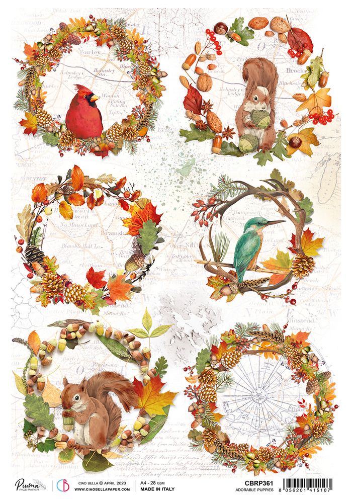 LIQUIDATION!!! Ciao Bella - Papier de riz «Autumn Compositions» 8.5" X 11" (le prix indiqué est déjà réduit de 40%)